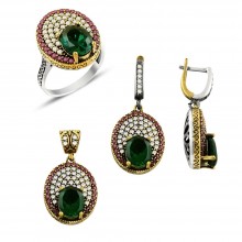 Gümüş Otantik Taşlı Set